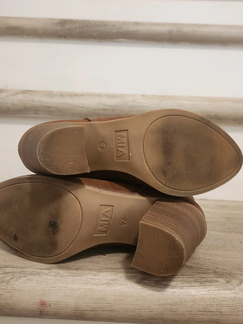 MIA Chestnut Brown Suede Ankle Booties with Block Heel